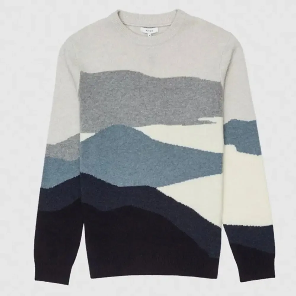 REISS Turner Colour Blocked Crew Neck Jumper Size L NEW $220 Sweater Gray Blue